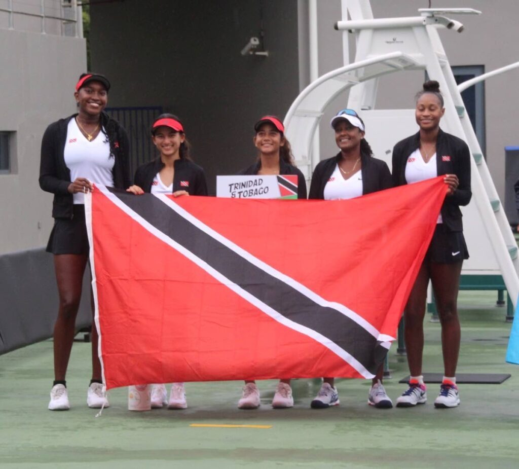 Trinidad and Tobago Billie Jean tennis team at the opening ceremony at the National Racquet Centre, Tacarigua on August 5. PHOTO COURTESY SPORTT - 