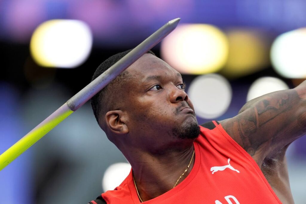 Keshorn Walcott, of Trinidad And Tobago, competes during the men's javelin throw qualification at the 2024 Paris Olympics, on August 6, 2024, in Saint-Denis, France.  - AP PHOTO