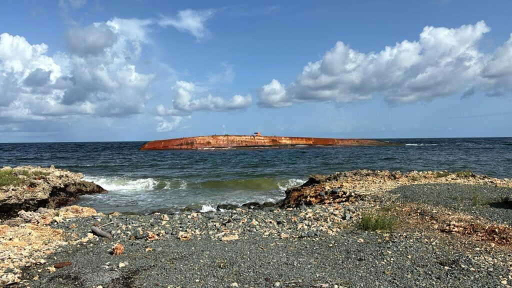 The overturned Gulfstream at Cove, Tobago, taken on August 14. PHOTO COURTESY ENERGY MINISTRY - 