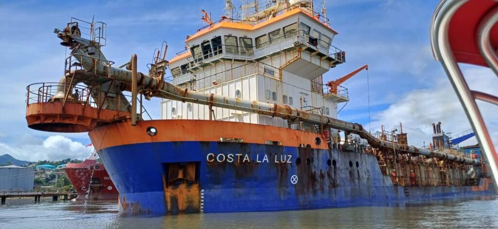 The Costa la Luz Dredging Vessel at the Sea Lots Channel and Turning Basin. - Photo courtesy National Energy