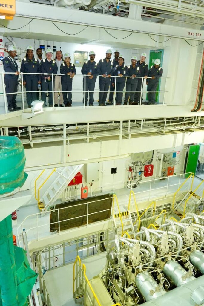 Journalists tour the Stena Prosperous’s engine room at the Point Lisas port on August 16. - Photo courtesy Proman