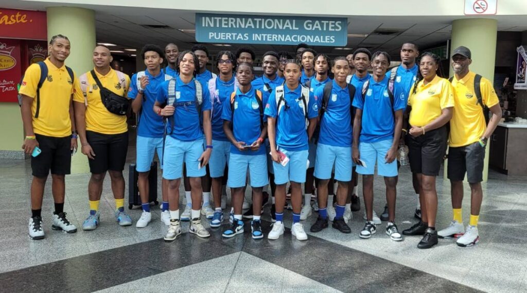 The NCA basketball team at the Piarco International Airport. - 