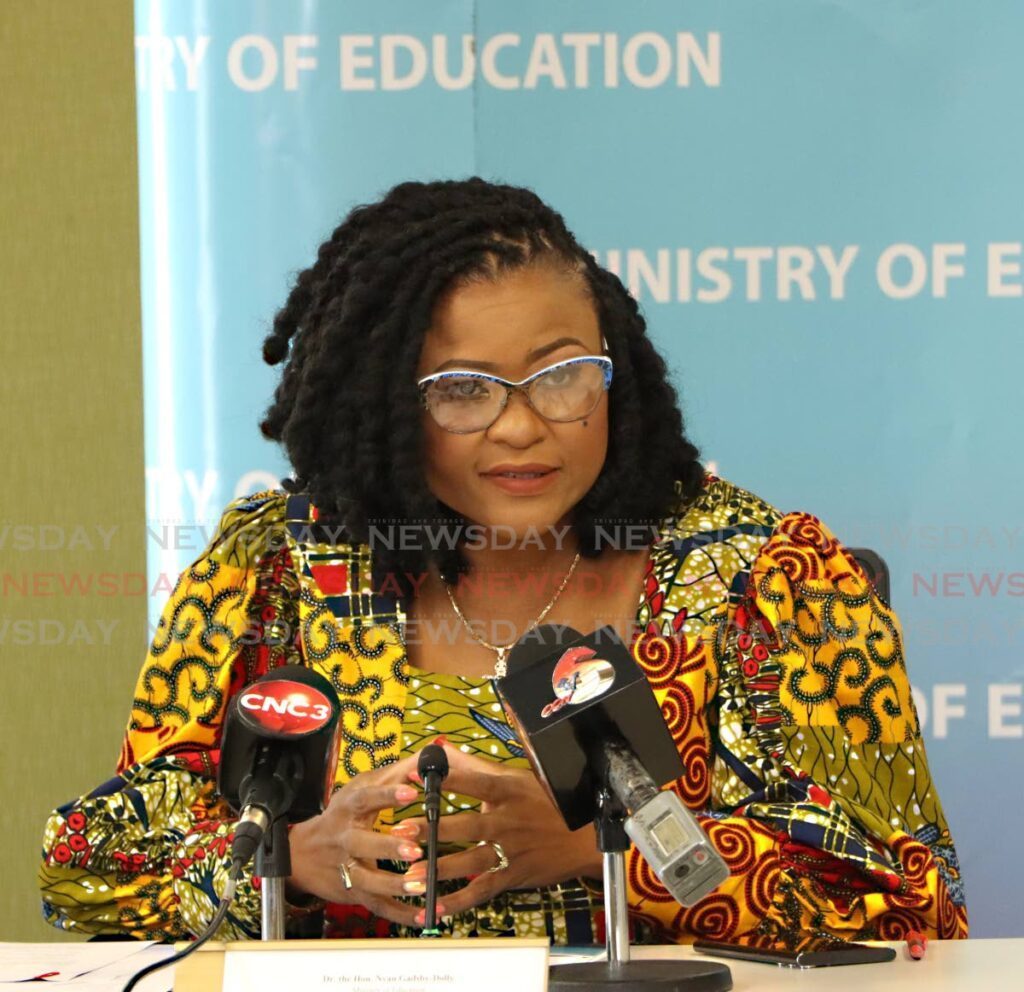 Minister of Education, Nyan Gadsby-Dolly speaks at the conference for Migrant Student Exemption Letters at the Ministry of Education, St. Vincent Street, Port of Spain on August 19. - Photo by Gabriel Williams 