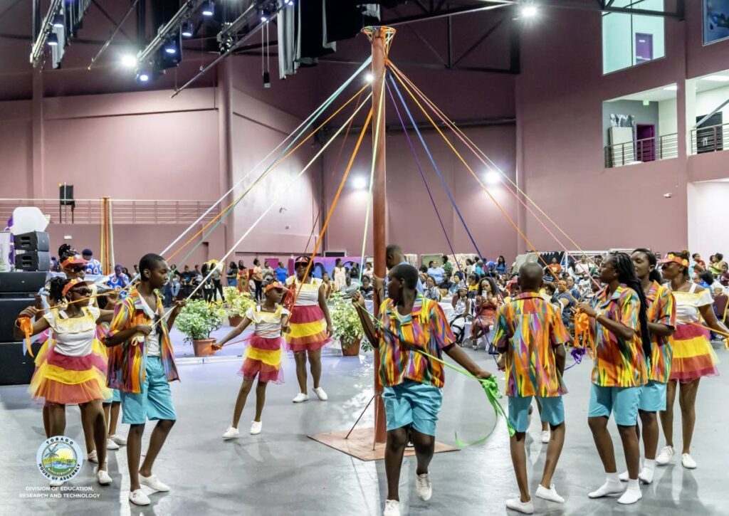 Students dance in the 2024 THA Maypole Competition at Shaw Park, Tobago, in July 2024. - Photo courtesy Digicel Foundation