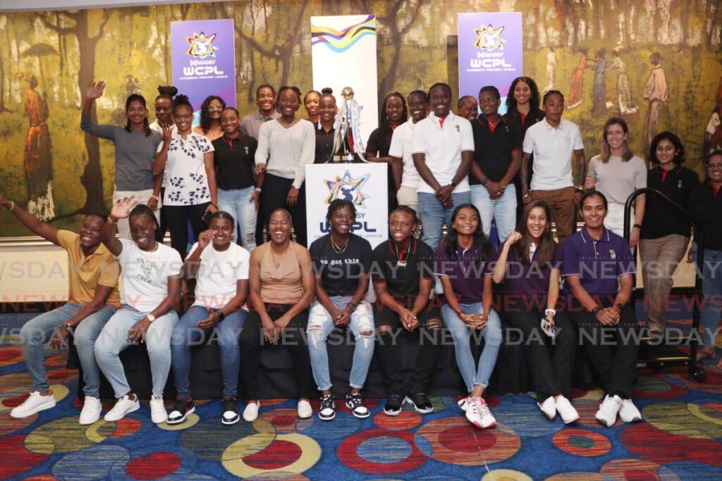 Women cricketers at Monday's welcome reception at the Trinidad Hilton hotel, St Ann's ahead of the opening of the Massy Women's CPL. - Angelo Marcelle