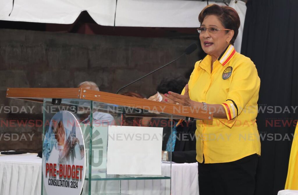 Opposition Leader, Kamla Persad Bissessar, speaks at the UNC  Pre Budget Consultation held at the Siparia Constituency Office on August 21