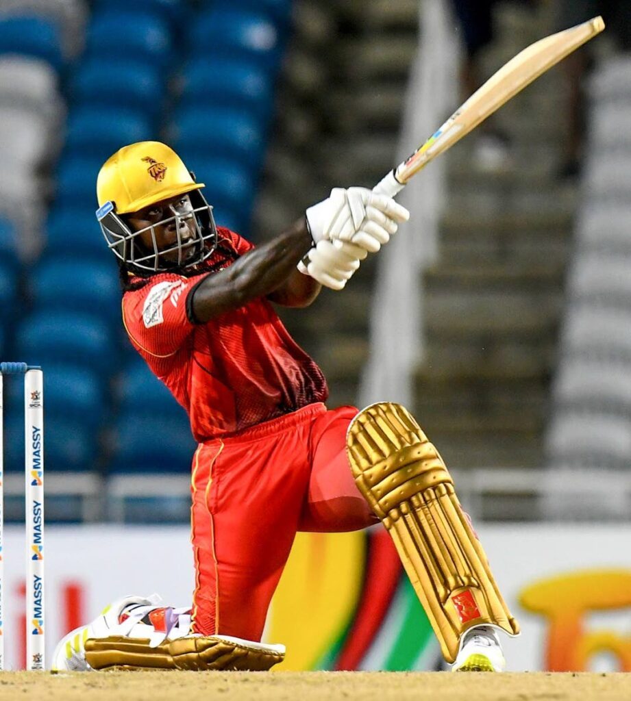 TKR captain Deandra Dottin on the attack against Guyana Amazon Warriors on August 25 in the Massy Women's CPL at the Brian Lara Cricket Academy, Tarouba. - Photo courtesy TKR