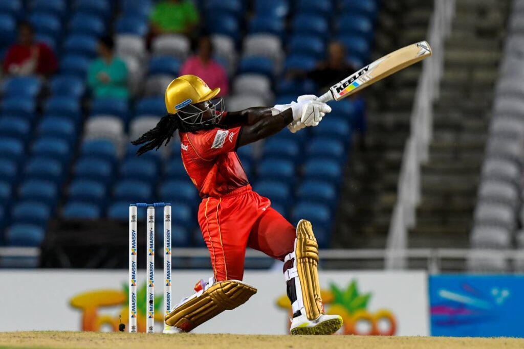 Deandra Dottin of Trinbago Knight Riders hits a boundary during the Massy Women's Caribbean Premier League match vs Guyana Amazon Warriors on August 23 at Brian Lara Cricket Academy in Tarouba. - Photo courtesy Randy Brooks/CPL T20