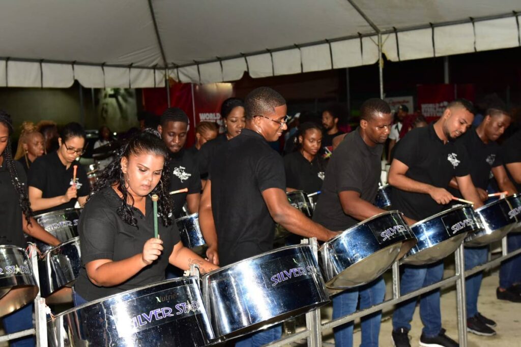 Nutrien Silver Stars Steel Orchestra performs at Pan Yard Jams on August 10 at Desperadoes' panyard, George Street, Port of Spain. - 