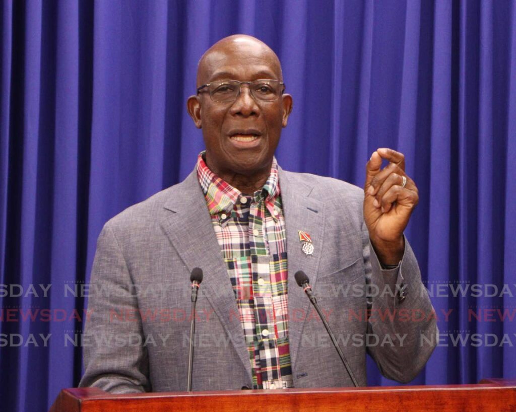 Prime Minister Dr Keith Rowley at a post-Cabinet briefing, White Hall on August 28. - Photo by Angelo Marcelle