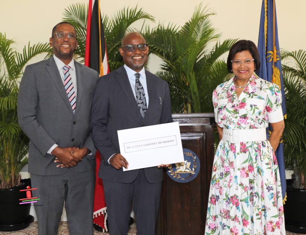 Chief Justice Justice Ivor Archie, left, and President Christine Kangaloo were present to appoint Judge of the Court of Appeal Justice Geoffrey Henderson at the President’s House on August 30. - Photo courtesy Office of the President