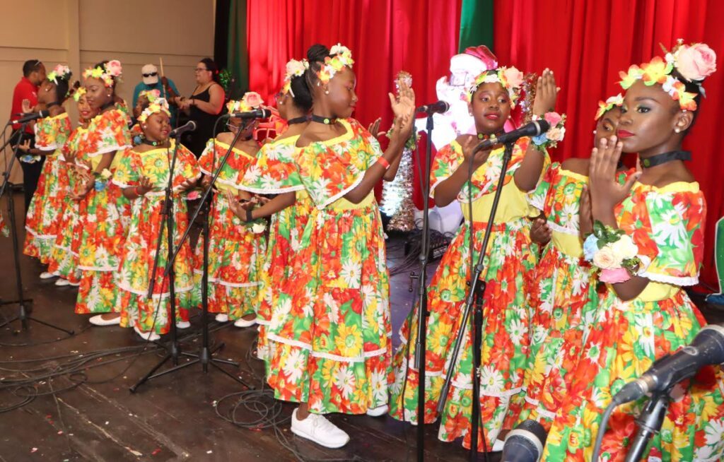 St Gabriel's Girls  RC Primary School  (San Fernando) parang band performs on November 18, 2023 at the Junior Parang Festival, at Bishop's Anstey High School, Port of Spain.  The Junior Parang Festival, which continues to draw large crowds each year. - Photo by Angelo Marcelle