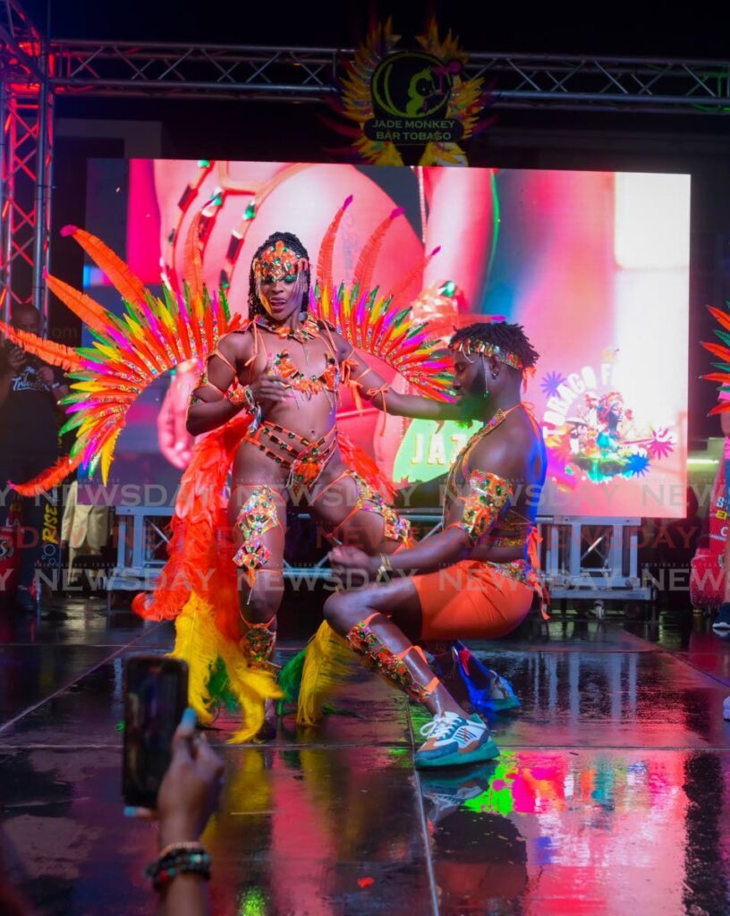 Models dance at the launch of Jade Monkey Bar's 2024 Tobago carnival presentation Monkey See, Monkey Do, at Crown Point. - File photo