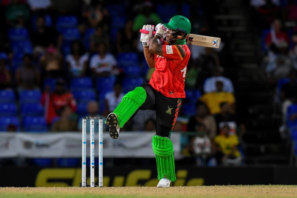 Guyana Amazon Warriors batsman Shimron Hetmyer pulls for six during the 2024 Republic Bank Caribbean Premier League match versus St Kitts and Nevis Patriots at Warner Park in Basseterre, St Kitts on September 4. - Photo courtesy Randy Brooks/CPL T20 via Getty Images