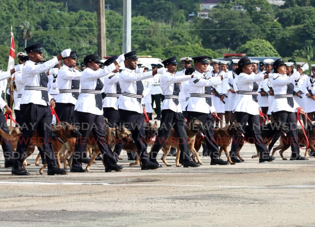 Members of the K9 unit of the TTPS take part in the Independence Day parade at the  Queen's Park Savannah, Port of Spain. - Photo by Ayanna Kinsale 