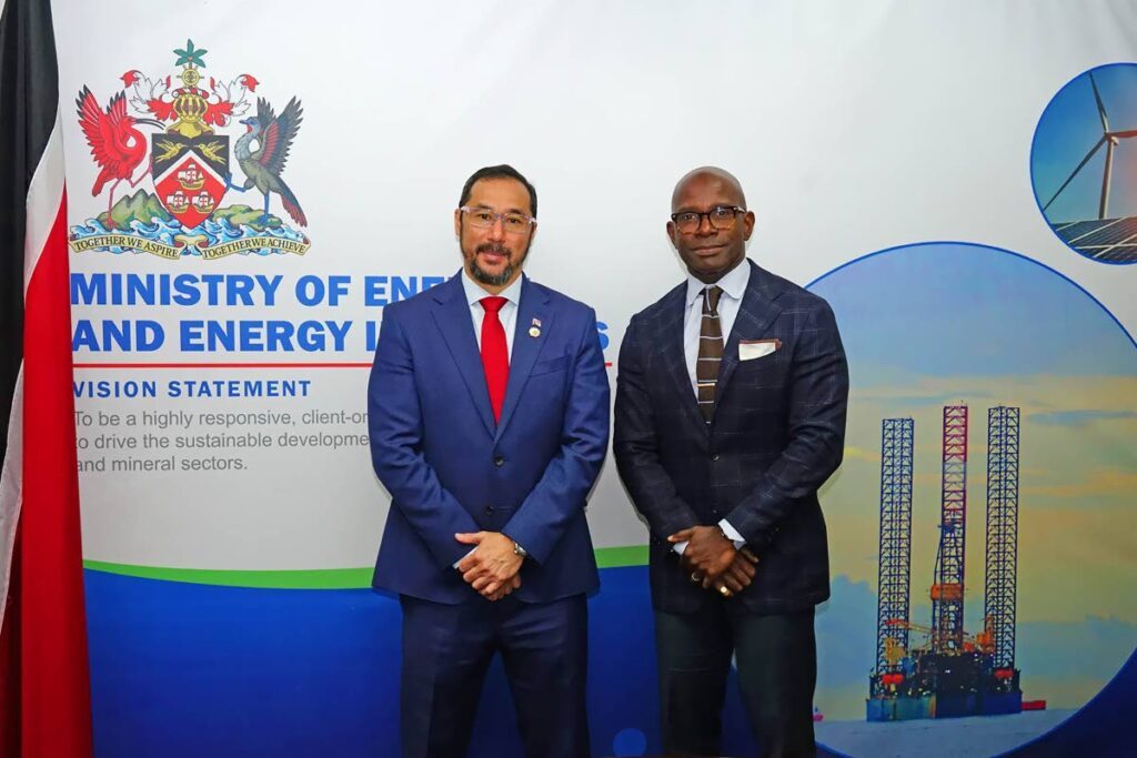 Vitality Minister Stuart Young, left, met with Edmond Thompson, VP and managing director of Nutrien on September 6. - Photo courtesy MEEI