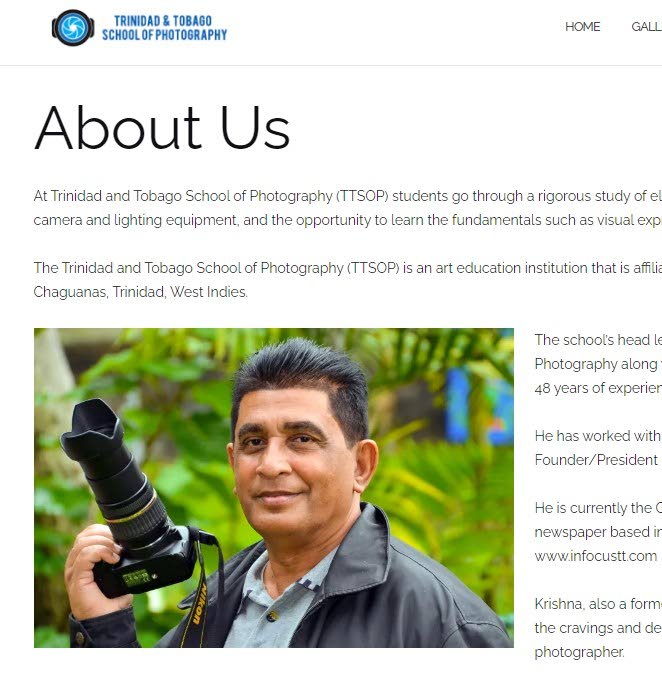 PASSING: Veteran news photographer Krishna Maharaj is seen here on the webpage of the TT School of Photography, where he was the head lecturer. Maharaj, who had almost 50 years' of photography experience, died on the weekend.  - Photo taken from Facebook