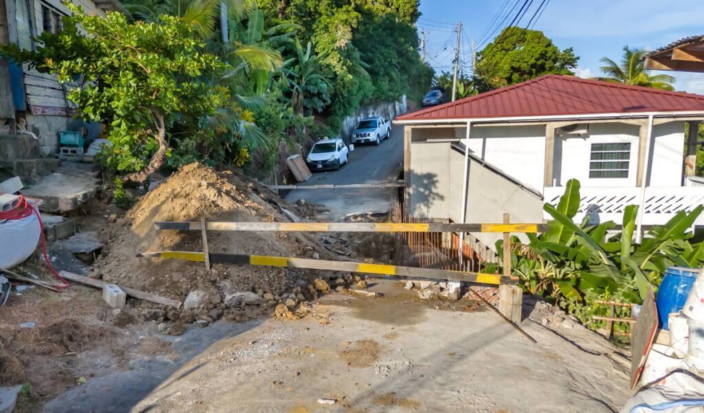 The damaged road at Top Hill, Pembroke, Tobago. - Photo courtesy DIQUD