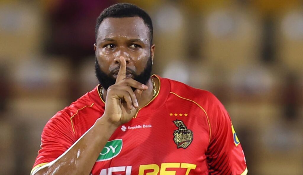 TKR captain Kieron Pollard gestures to the crowd after the Republic Bank Caribbean Premier League match between St Lucia Kings and TKR at Daren Sammy National Cricket Stadium on September 10 in Gros Islet, St Lucia. - Photo by Ashley Allen - CPL T20/CPL T20 via Getty Images 