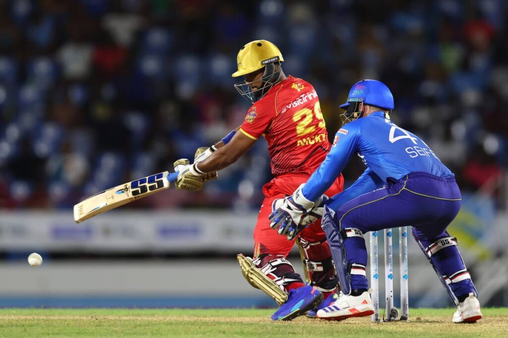 Nicholas Pooran of Trinbago Knight Riders bats during the men’s 2024 Republic Bank Caribbean Premier League match against Saint Lucia Kings at Daren Sammy National Cricket Stadium on September 10, 2024 in Gros Islet, St Lucia.  - (CPL T20)