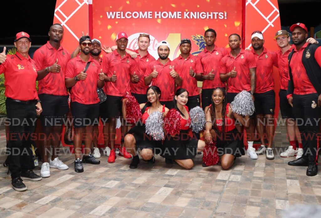 The Trinbago Knight Riders players and officials arrive at the Piarco International Airport on September 14, ahead of five CPL T20 tournament matches being played in Trinidad and Tobago.  - Photo by Ayanna Kinsale