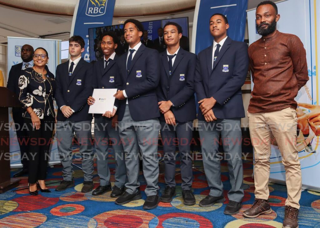 Teachers and students of Fatima College at the RBC Young Leaders' awards ceremony at Hilton Trinidad, Port of Spain on September 16. - Photo by Gabriel Williams