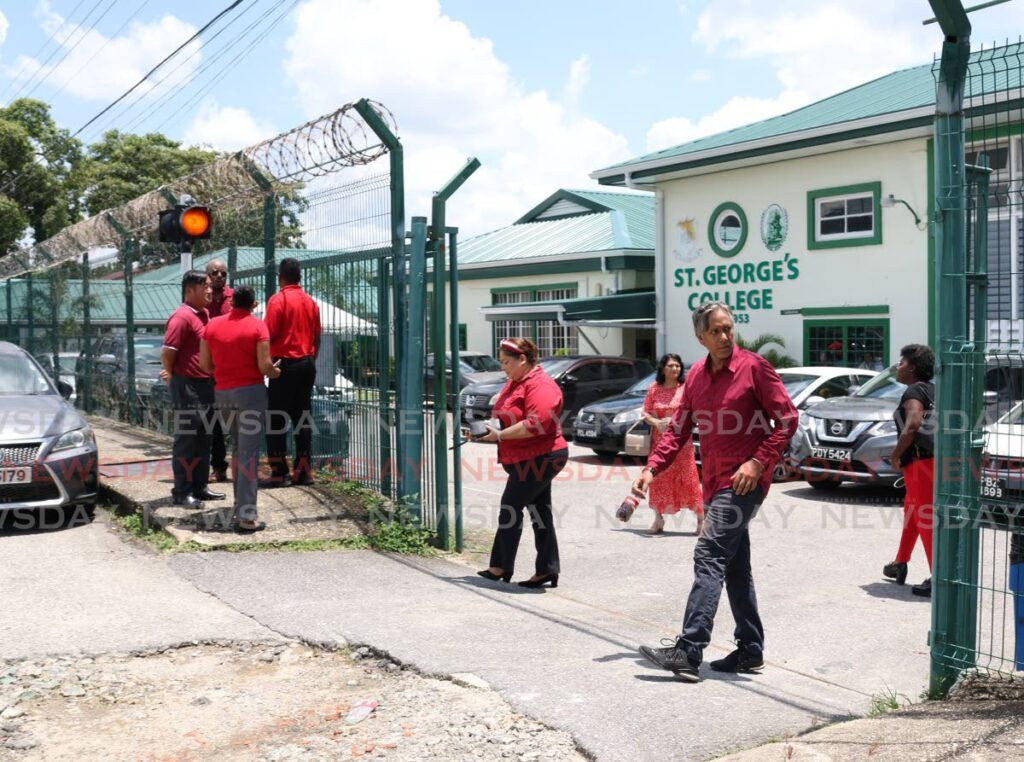 The teachers at St George’s College stage a walkout during the lunch period at Tenth Street, Barataria on September 18.  - FILE PHOTO