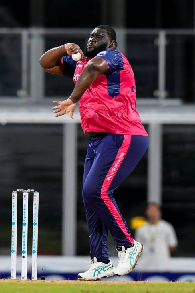  Rahkeem Cornwall of Barbados Royals took five Saint Kitts and Nevis Patriots wickets for 16 runs during the Men's 2024 Republic Bank Caribbean Premier League match 18 at Kensington Oval on September 17, 2024 in Bridgetown, Barbados. - (CPL T20)