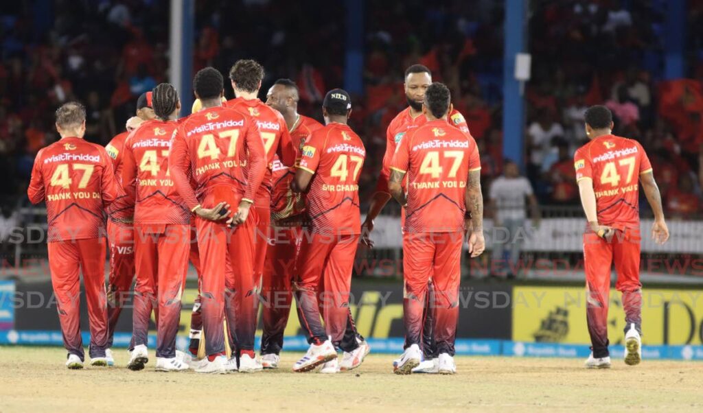 Trinbago Knight Riders players sport the number 47 on their kit for their match against Guyana Amazon Warriors, on September 18, in honour of teammate and cricket hero Dwayne Bravo. - Angelo Marcelle