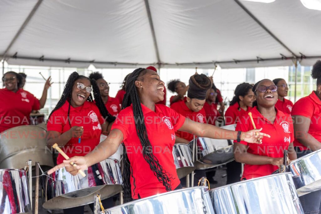 The Bishop Anstey Girls High School steelband performs an energetic piece at the Paddock on September 19.  - Photo by Jeff K. Mayers