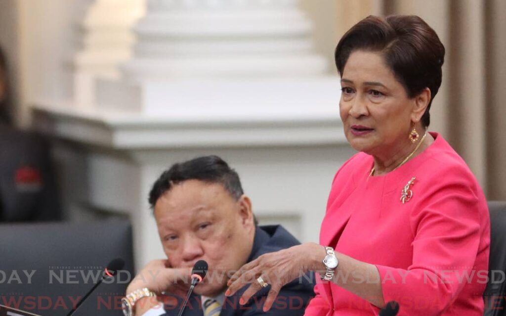 Opposition Leader Kamla Persad-Bissessar makes her contribution to the debate on the Civil Division Bill 2024 in Parliament on September 20. - Photo by Angelo Marcelle