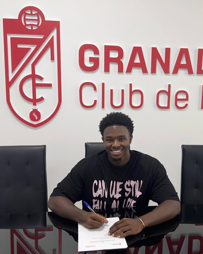 Eighteen-year-old Trinidadian attacking midfielder Addae Paponette puts pen to paper on a two-year contract with second division Spanish club Granada CF. Photo courtesy Addae Paponette's Instagram account.  - 