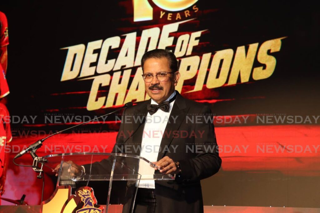 Trinbago Knight Riders (TKR) CEO and managing director Venky Mysore speaks at the TKR’s Decade of Champions gala, on September 20 at the Hyatt Regency, Port of Spain.  - Photo by Faith Ayoung