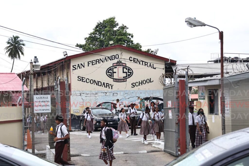 The San Fernando Central Secondary School on Wednesday. Blocks E and F have been condemned with classes being held on rotation while a permanent solution is being sought.  - Photo by Lincoln Holder 