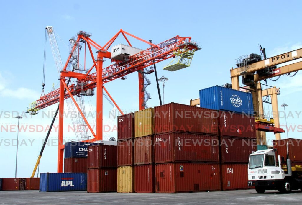 A stack of shipping containers at the Port Authority on Dock Road, Port of Spain. - File photo by Ayanna Kinsale 