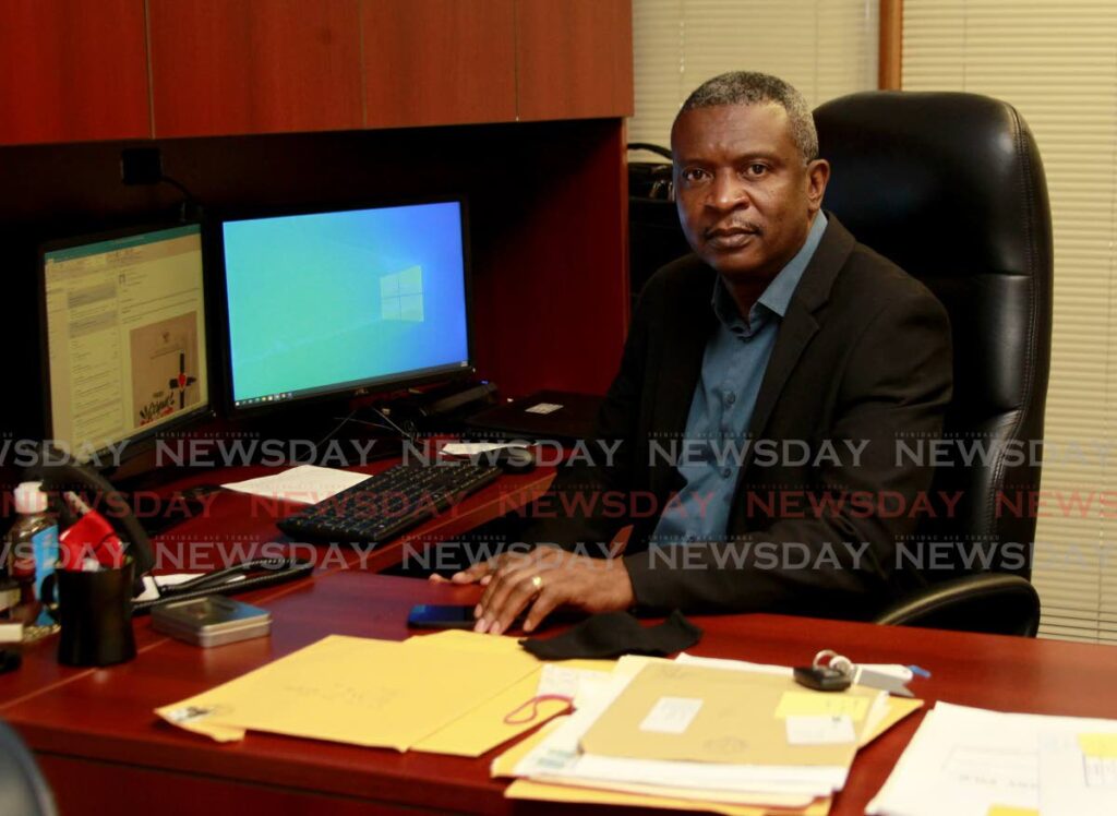 Digital Transformation Minister Hassel Bacchus at his office at the National Library and Information Systems, Port of Spain in 2021. - File photo by Roger Jacob