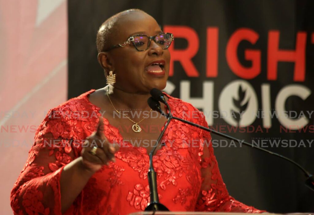 PNM lady vice-chairman Camille Robinson-Regis during a public meeting in Arima in 2022. - File photo