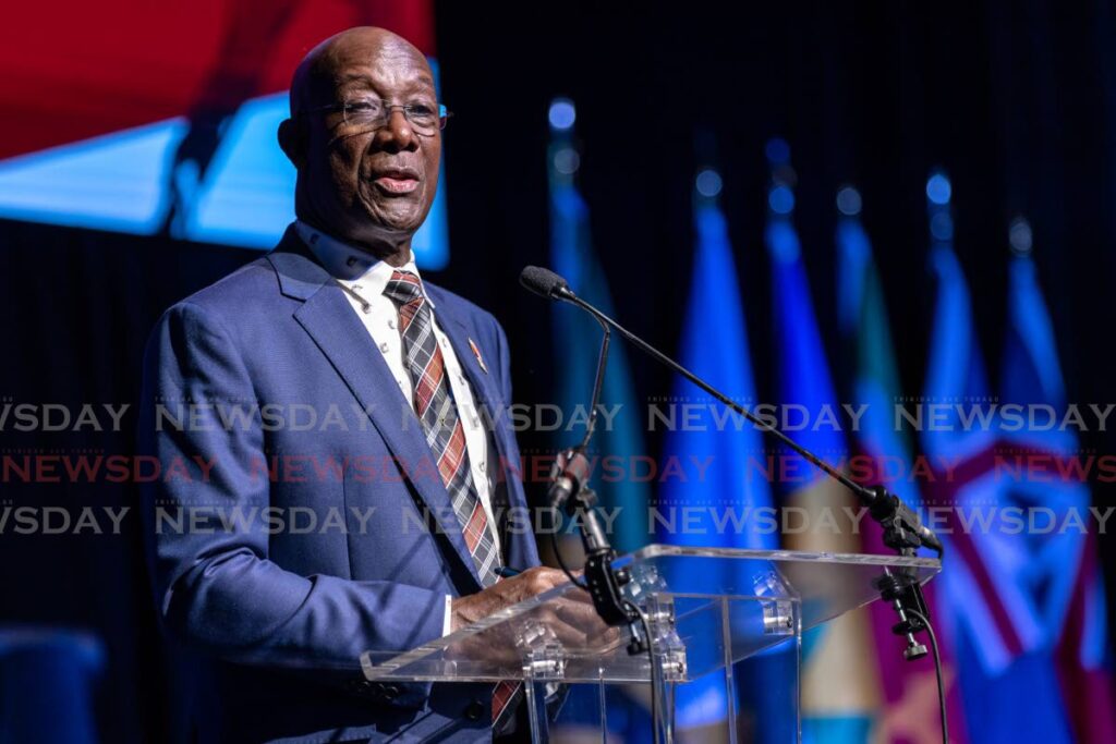 Prime Minister Dr Keith Rowley during a Caricom conference on cricket at Hyatt Regency, Port of Spain in April. Dr Rowley turns 75 on October 24. He is in Samoa for the Commonwealth Heads of Government Meeting. - File photo by Jeff K Mayers