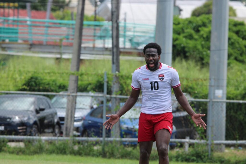 Former national player Kevin Molino takes part in a senior men's team training session, on October 3, at the Hasely Crawford Stadium training grounds, Mucurapo.  - TTFA Media