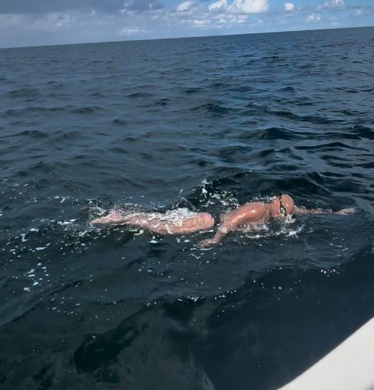 John Procope during his historic swim from Tobago to Trinidad on October 3. - Photo courtesy Michael McLean