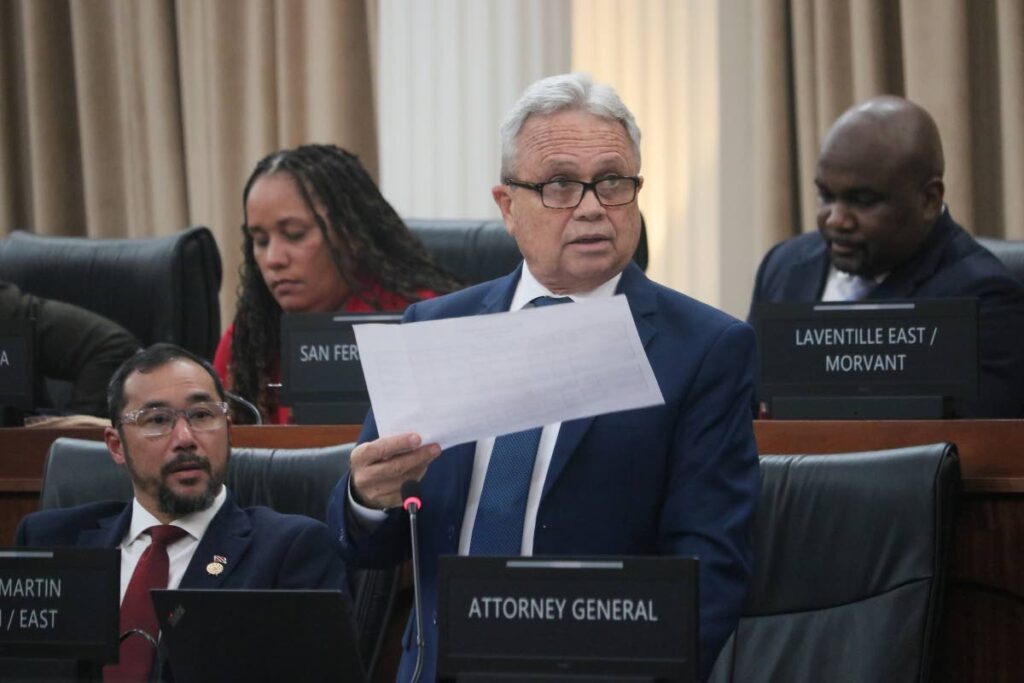 Finance Minister Colm Imbert winds up debate in the House of Representatives on October 10. Also in photo from left are government MPs Stuart Young, Lisa Morris-Julien and Brian Manning. - Photo courtesy Office of the Parliament 