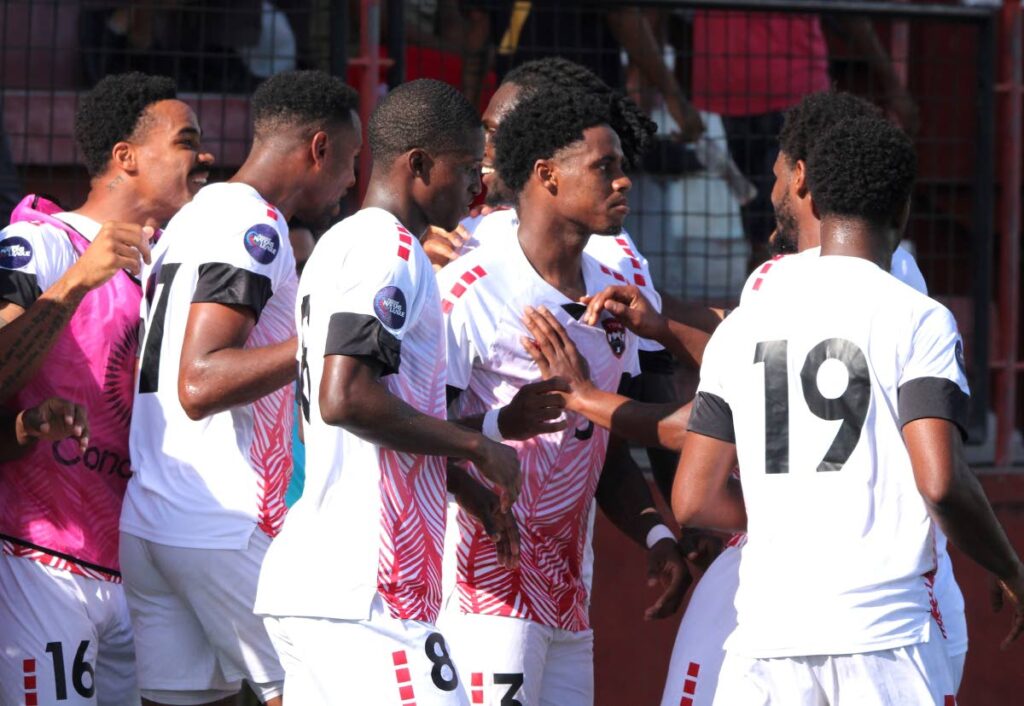 TT players celebrate a goal against Cuba in the Concacaf Nations League match on October 10 at the Antonio Maceo Stadium in Santiago, Cuba. PHOTOS COURTESY TTFA MEDIA - TTFA Media