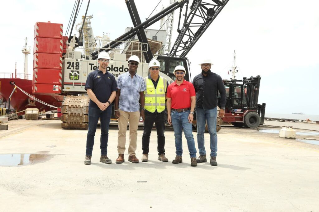 From left, Shell TT senior vice president and country chair Adam Lowmass, Prime Minister Dr Keith Rowley, Energy Minister Stuart Young and NGC chairman Dr Joseph Ishmael Khan during a tour of a ship acquired to help plan the exploitation of the Dragon gas field on October 11 in Chaguaramas. - Photo courtesy the OPM's Facebook page