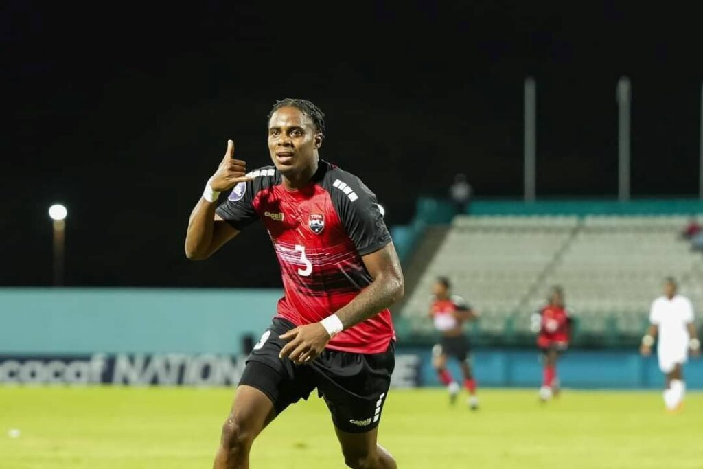 Trinidad and Tobago’s Joevin Jones celebrates after scoring during the Concacaf Nations League match against Cuba, on October 14, at the Dwight Yorke Stadium, Bacolet. - TTFA Media