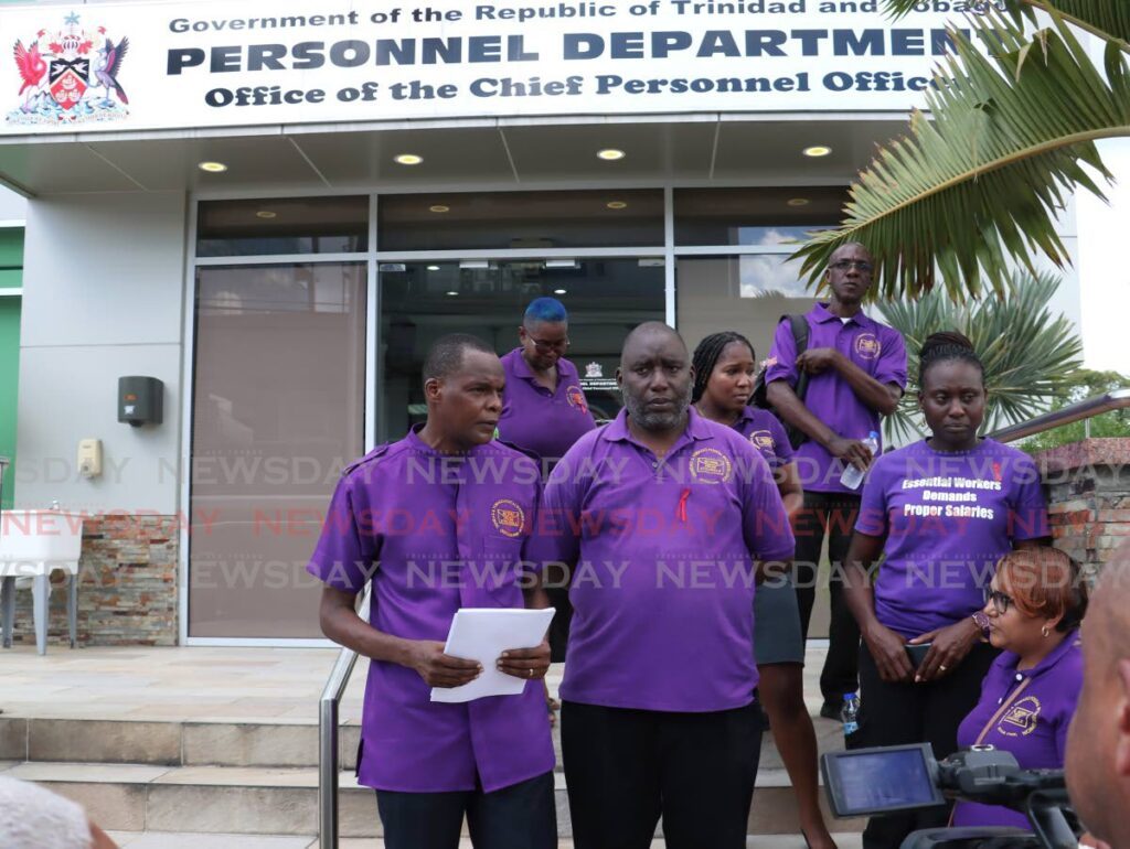 TT Postal Workers Union (TTPWU) general secretary David Forbes and other union members at the office of the CPO on Alexandra Street, Port of Spain on October 17. - Photo by Faith Ayoung