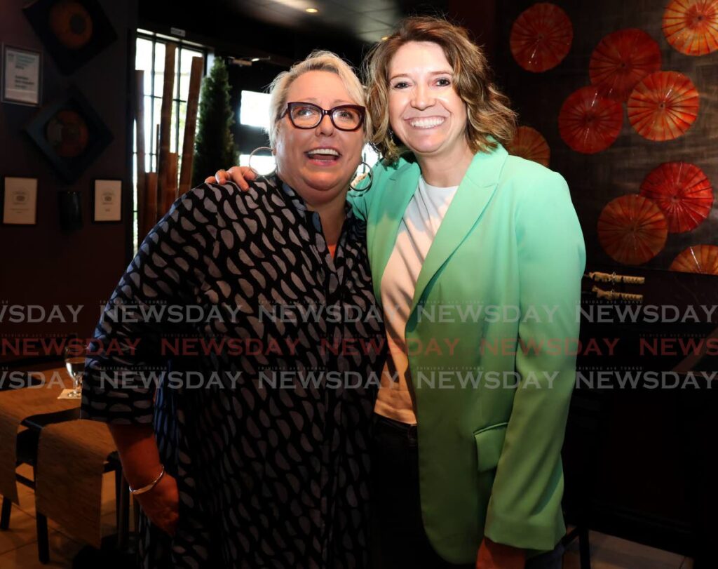 British High Commissioner Harriet Cross, right, and hostess Lara Quentrall at the World Menopause Day brunch entitled Let's Talk About Menopause hosted by Soroptimist International TT and MenoTT at the Samurai Restaurant, One Woodbrook Place in Port of Spain on October 19. - ROGER JACOB