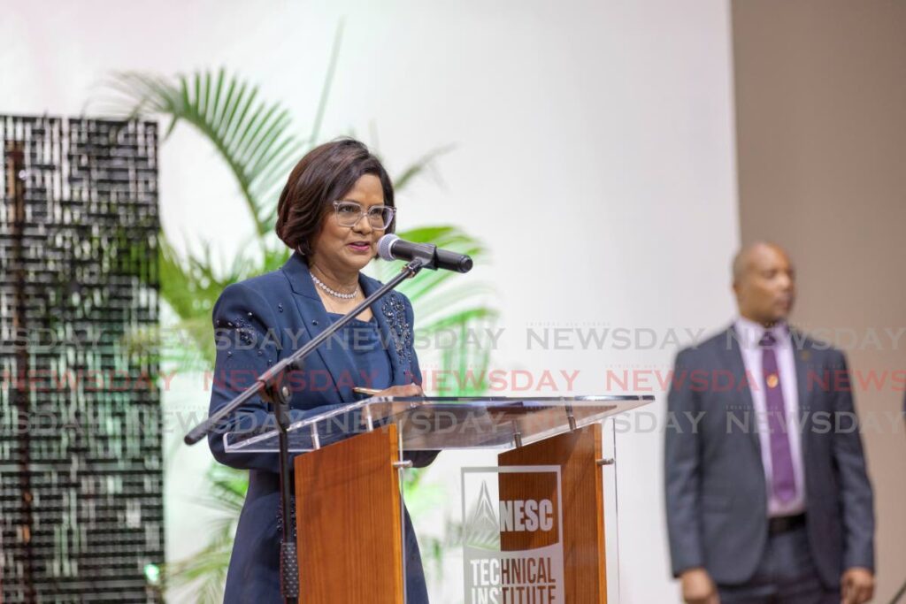 President Christine Kangaloo gives the feature address during the NESC Technical Institute graduation ceremony Point Lisas, Couva on October 19. - Photo by Jeff K Mayers