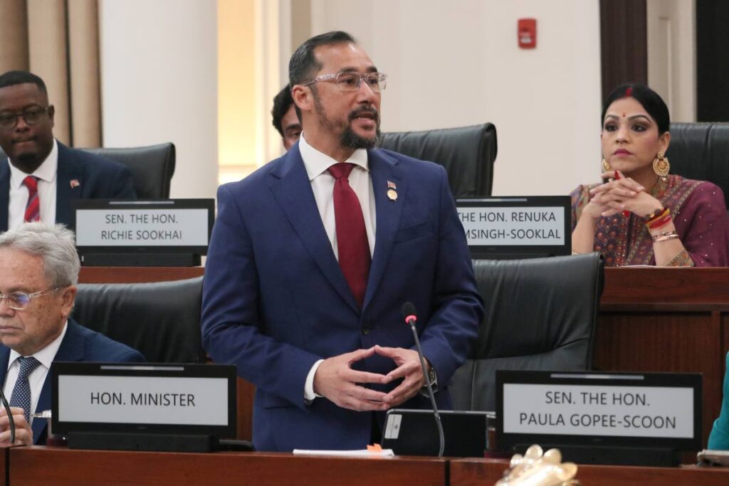 Acting Prime Minister and Minister of Energy and Energy Industries Stuart Young contributing to the debate on the Appropriation (Financial Year 2025) Bill, 2024 in the Senate on October 23.  - Photo courtesy Office of the Parliament