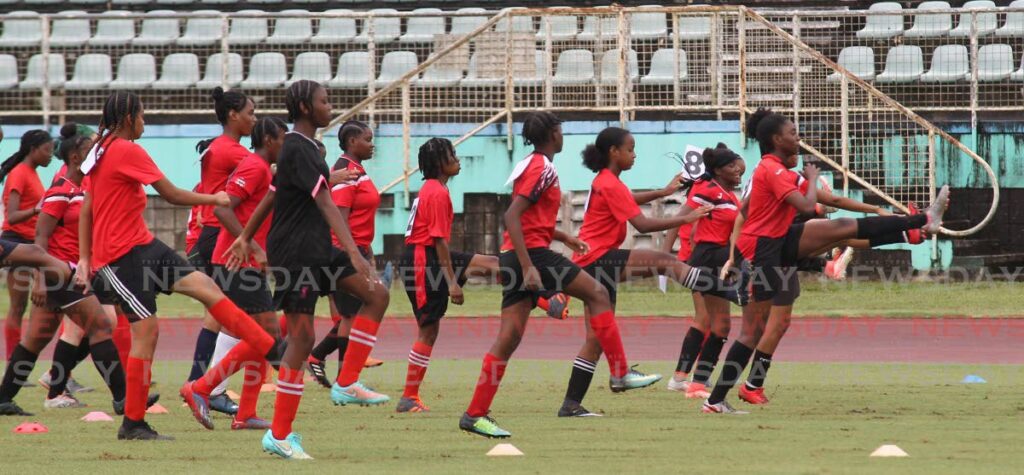 In this file photo, players take part in team trials for Trinidad and Tobago women's Under-17 football team. - Photo by Lincoln Holder