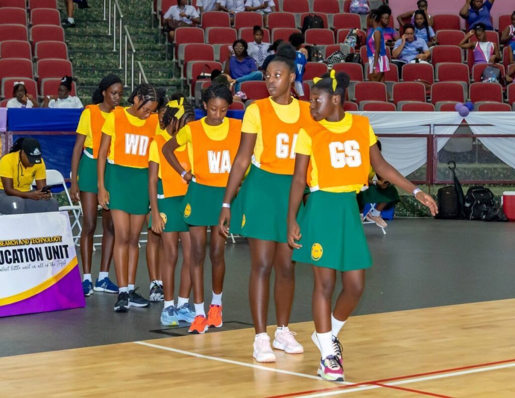 Signal Hill Secondary netballers ahead of a game in the Tobago Secondary Schools Netball League.  - via THA